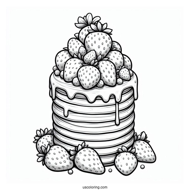 Realistic Mini Pancake Coloring Page Tower With Large Strawberries