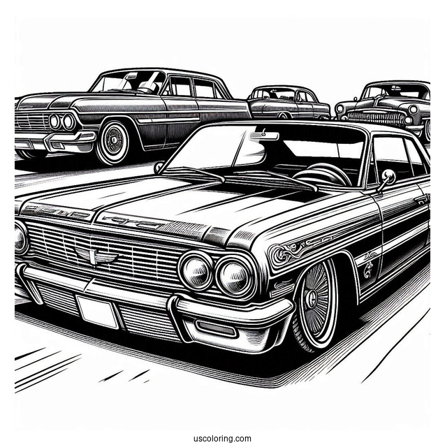 Lowrider Coloring Page Chevrolet Impala Front View In The Streets