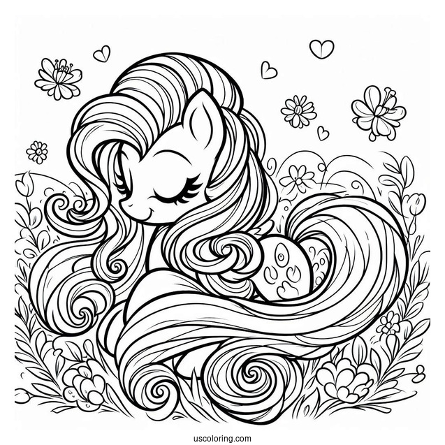 Beautiful Pinkie Pie Coloring Page With Flowing Mane On A Flower Field