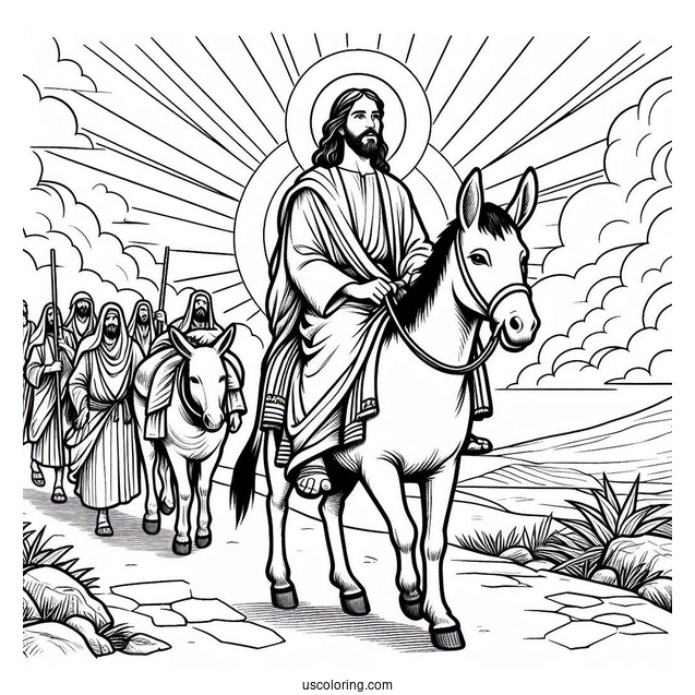 Jesus Coloring Page Riding A Donkey On Palm Sunday