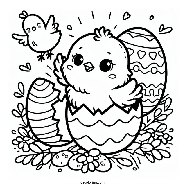 Easter Coloring Page Of Cute Chick Hatching From Easter Egg For Preschoolers