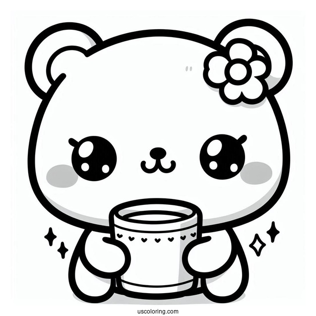 Kawaii Bear Holding A Cup O Milk Coloring Page For Kids