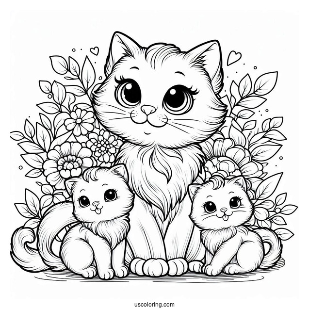 Mommy Cat With Two Kittens