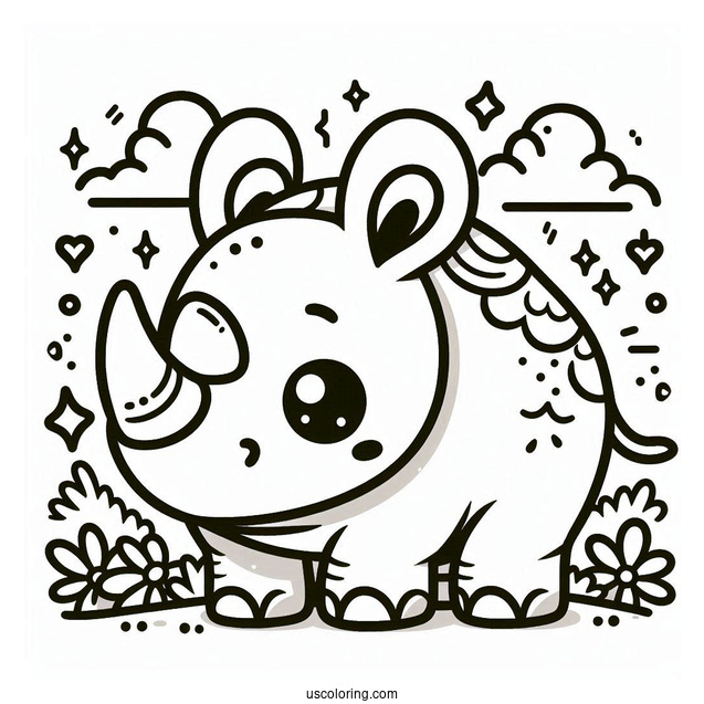 Kawaii Themed Rhino Coloring Sheet