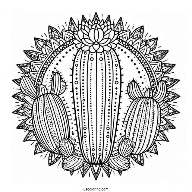 Cactus Mandala To Color For Relaxation