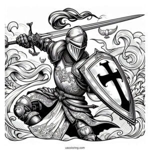 Crusader Knight Fighting Coloring In