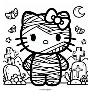 Hello Kitty Mummy Coloring Page In The Cemetery For Kids