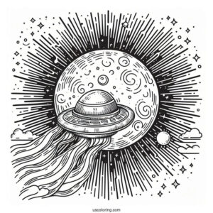 Spaceship Cruising Past The Sun Coloring Pages In Outer Space