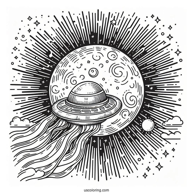 Spaceship Cruising Past The Sun Coloring Pages In Outer Space