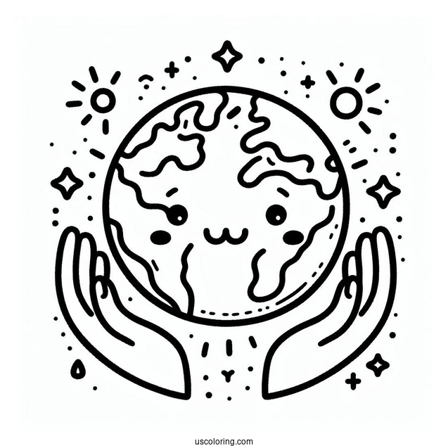 Simple Cute Earth With Hands Coloring Page For Preschoolers