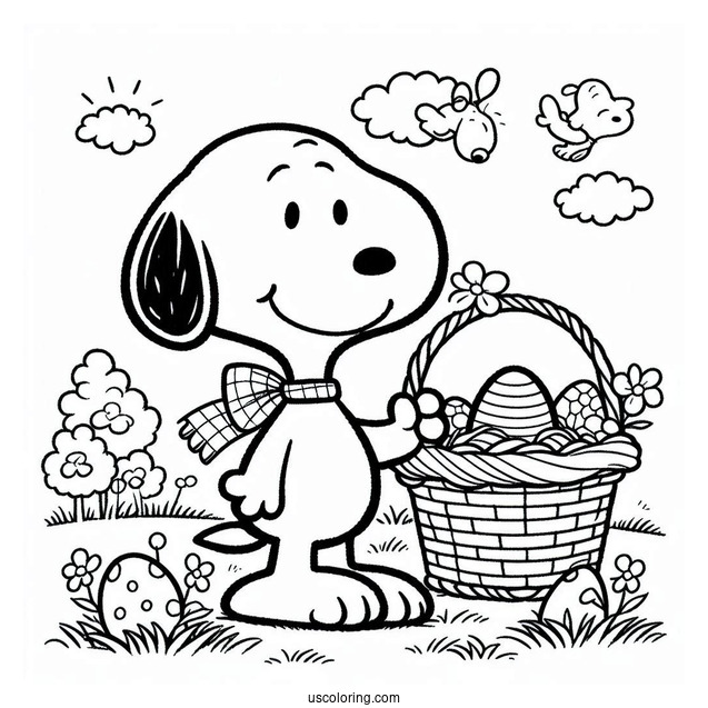 Snoopy With Easter Egg Basket To Color