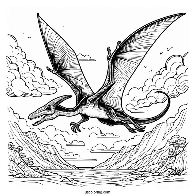 Pterodactyl Coloring Page About To Attack From The Sky