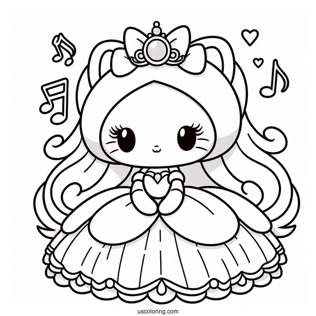 Cute My Melody Coloring Page In Ball Gown