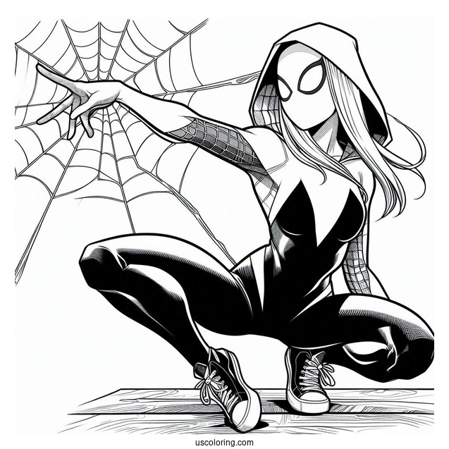 Spider-Gwen Coloring Page Shooting Web