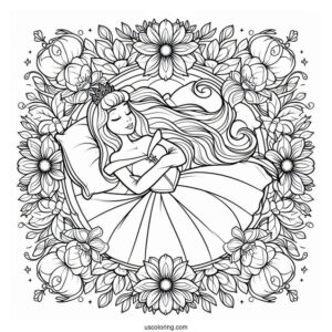 Sleeping Beauty Coloring Page Of Princess Aurora At The Center Of A Flower Mandala