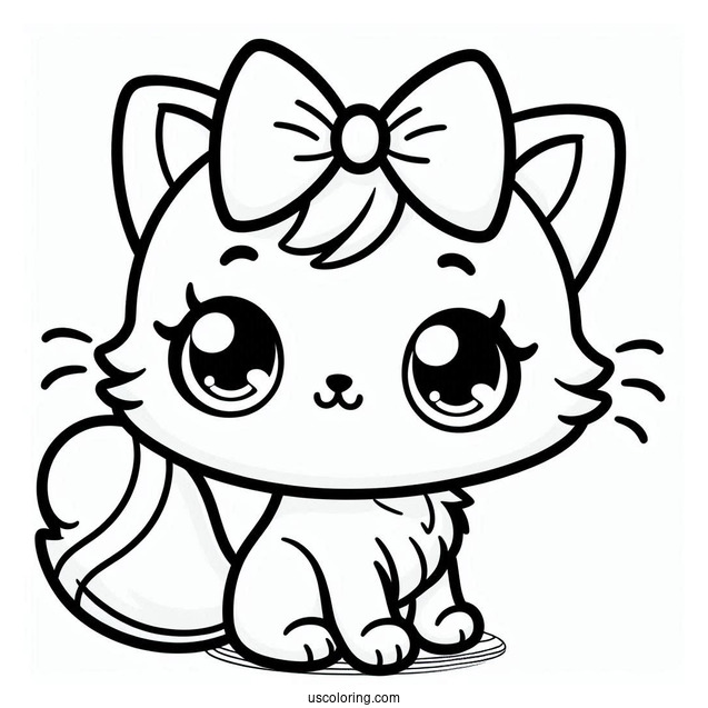 Coloring Page Of Adorable Cartoon Cat With Bow