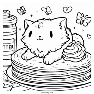 Cat Pancake Coloring Page With Butter