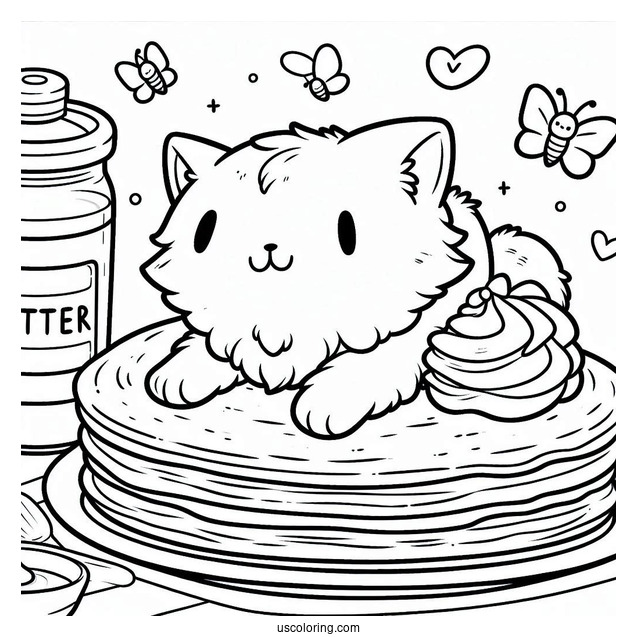 Cat Pancake Coloring Page With Butter