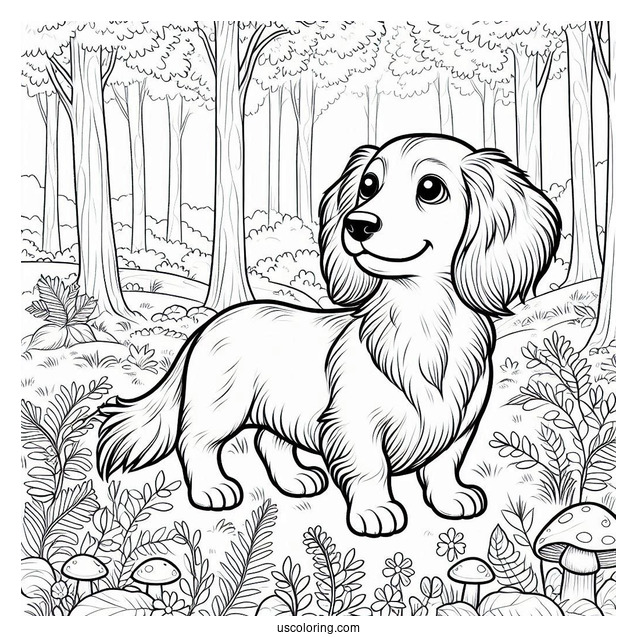 Puppy Dachshund Coloring Page In The Forest