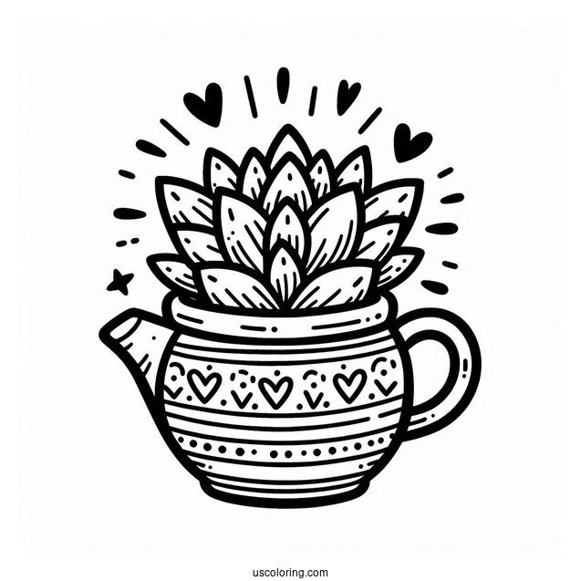 Simple Succulent Coloring Page Pot For Kids