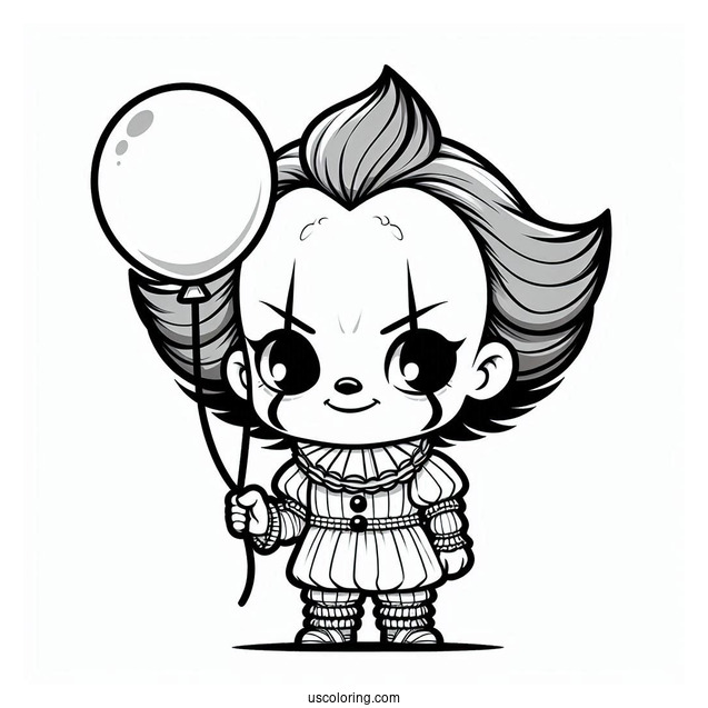 Scary Chibi Pennywise Holding A Balloon Coloring Page For Kids