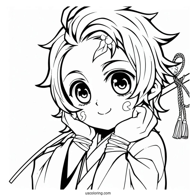 Sweet Tanjiro Coloring Page Catching Kanao Tsuyuri