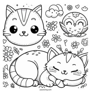 Smiling Critters Coloring Page Of Easy Grinning CatNap For Kids