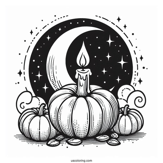 Pumpkin Coloring Page Of Lit Candle Above A Jack O Lantern