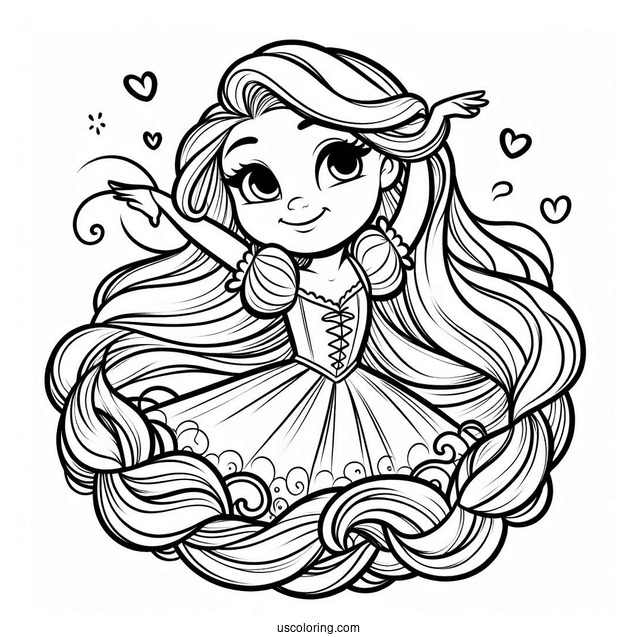 Cute Coloring Page Of Cute Rapunzel Twirling Hair