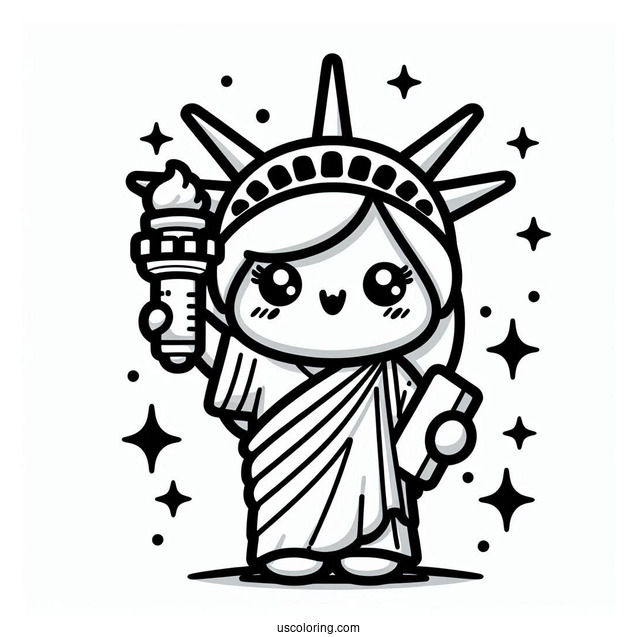 New York Coloring Page Of Kawaii Statue Of Liberty For Kids