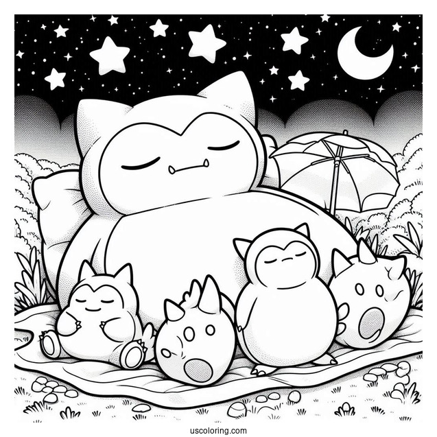 Detailed Munchlax And Snorlax Coloring Page Sleeping Under The Stars