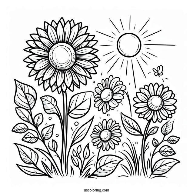 Flower Coloring Pages Of Cartoon Sunflowers In The Sun