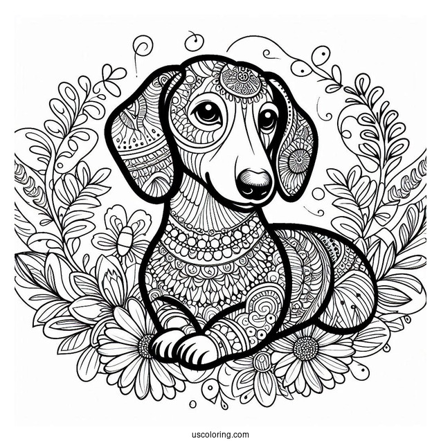 Dachshund Coloring Page Mandala
