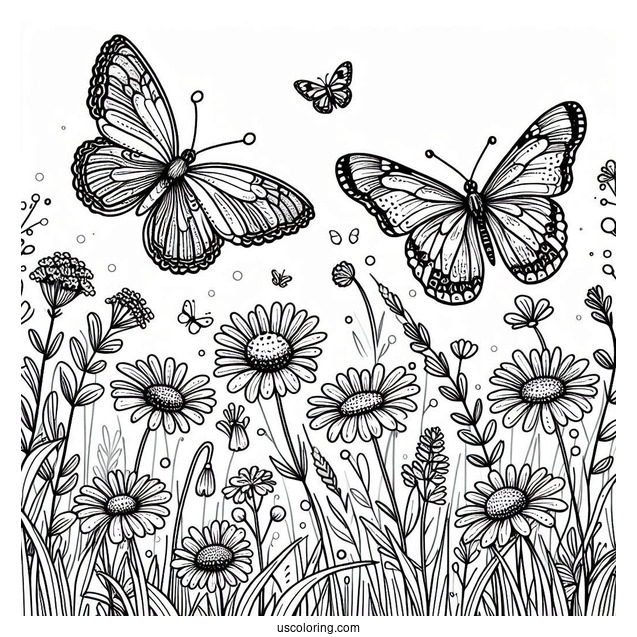 Butterflies Among Wildflowers And Grass