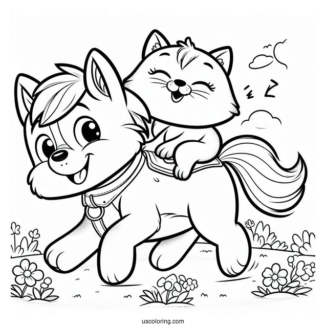 Smiling Critters Coloring Page Of DogDay Riding CatNap's Back