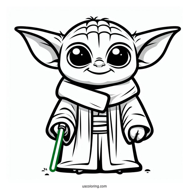 Simple To Color Baby Yoda For Kids