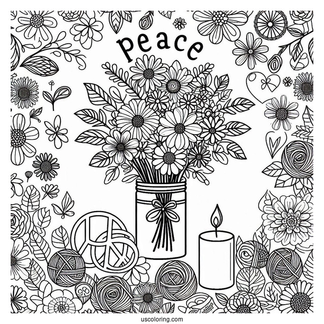 Flowers Covering A Peace Coloring Page For Kids