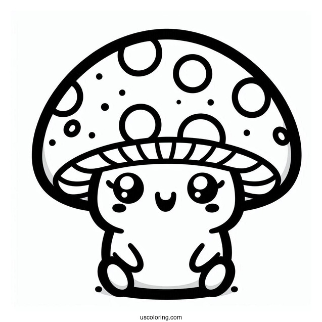 Happy Kawaii Mushroom Coloring Sheet