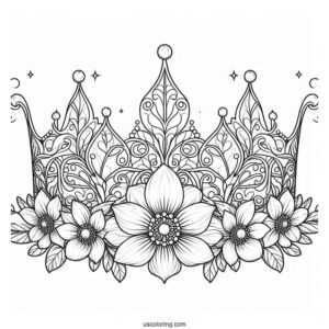 Fantasy Flower Crown Coloring Page with Elegant Petal Patterns For Kids