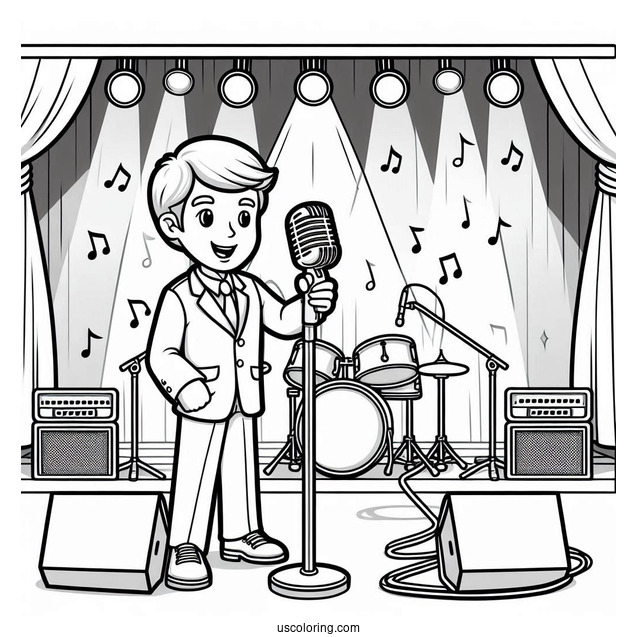 Sing Coloring Page Of Mike Holding Up Microphone On Stage