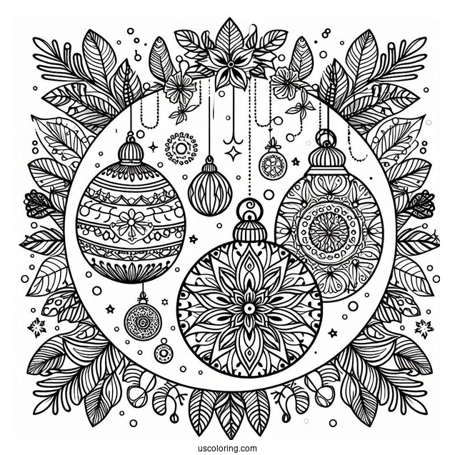 Christmas Mandala Coloring Page Baubles
