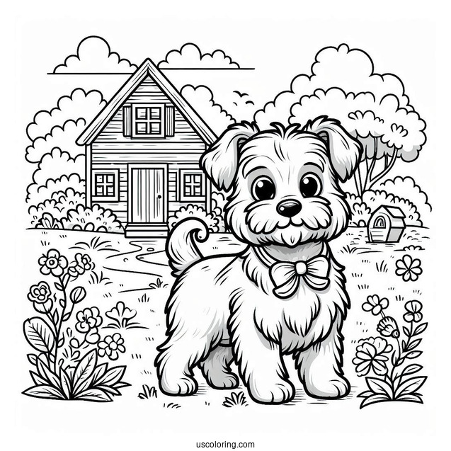 Coloring Page Of Terrier In Front Of Dog House