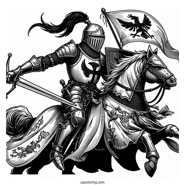 Crusader Knight Fighting Coloring In
