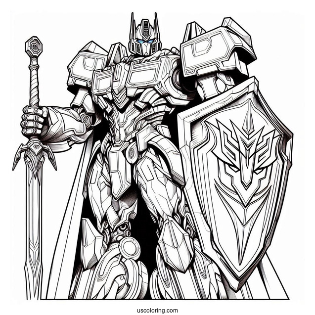 Regal Optimus Prime Coloring Page With Shield And Sword Of Judgement