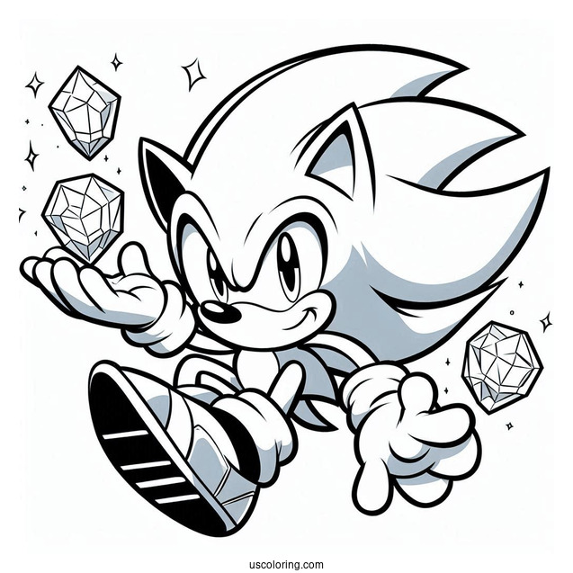 Super Sonic Coloring Page With Sonic Holding Chaos Emeralds