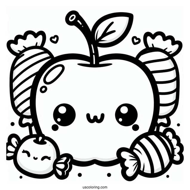 Kawaii Candy Apple Coloring Page