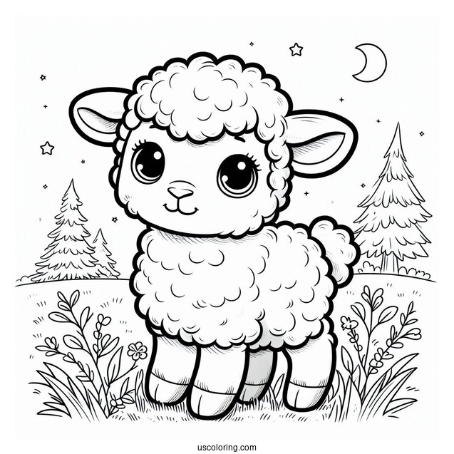 Cute Baby Lamb On Country Side Coloring