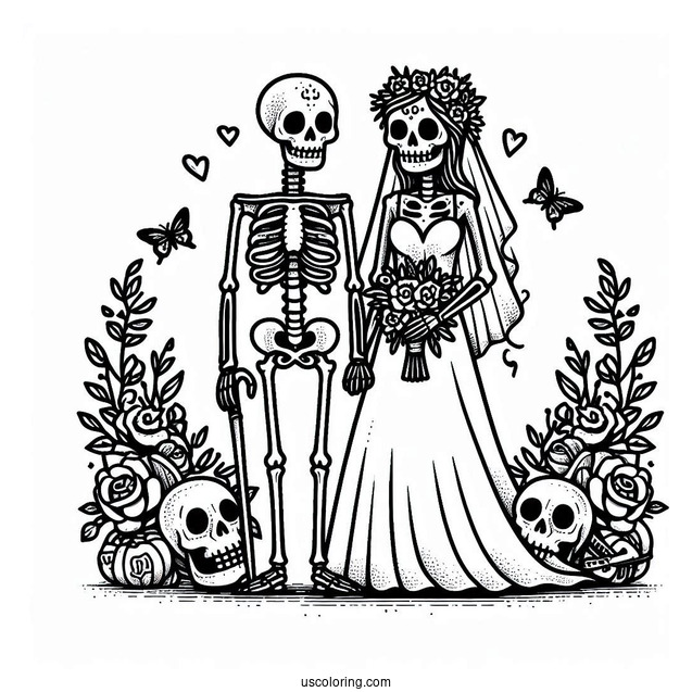 Skeleton Coloring Page Bride And Groom
