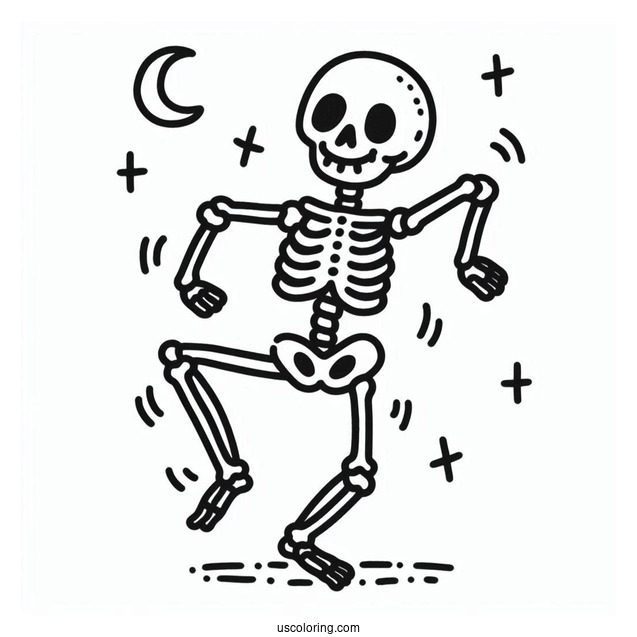 Happy Skeleton Coloring Page Dancing For Kids