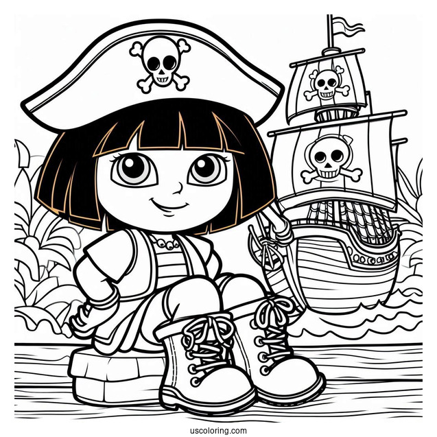 Pirate Dora With Boots On Ship To Color